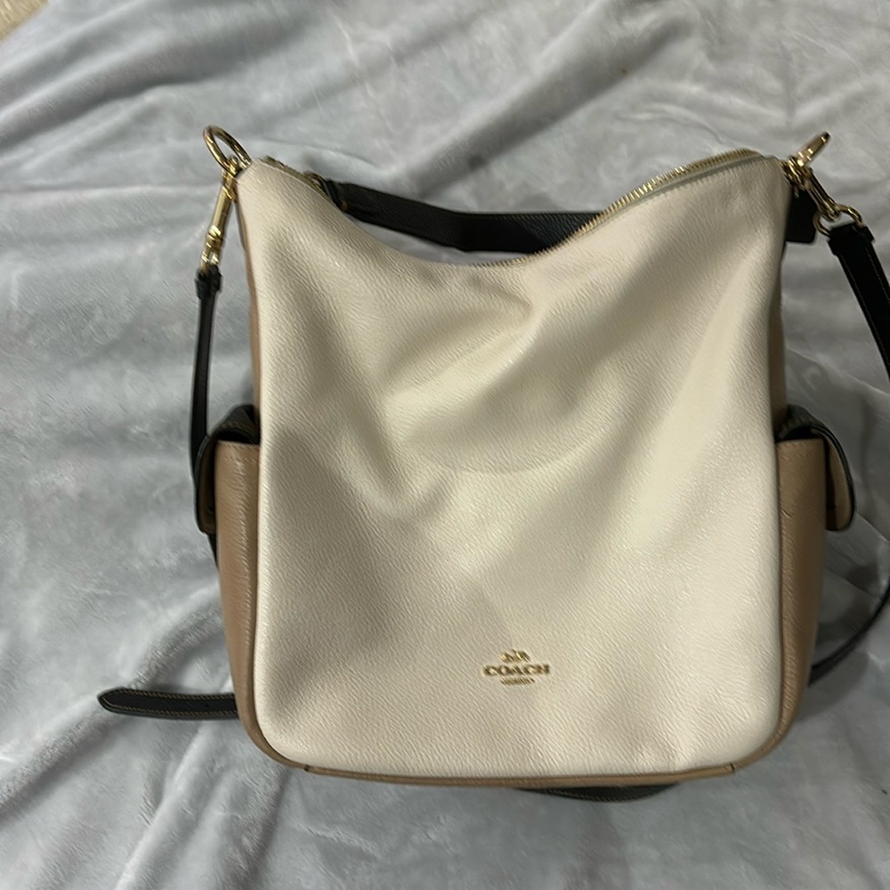 Coach bag, light and dark beige